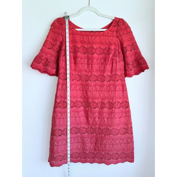 Anthropologie Moulinette Soeurs Dazzling Lights Lace Eyelet Dress in Coral Red - Picture 9 of 13